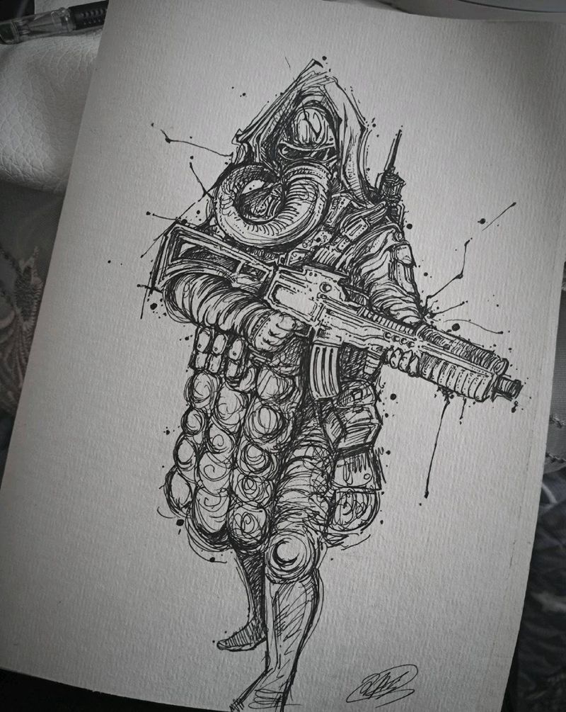 潦草的涂鸦签字笔纹身图片_几何纹身图案