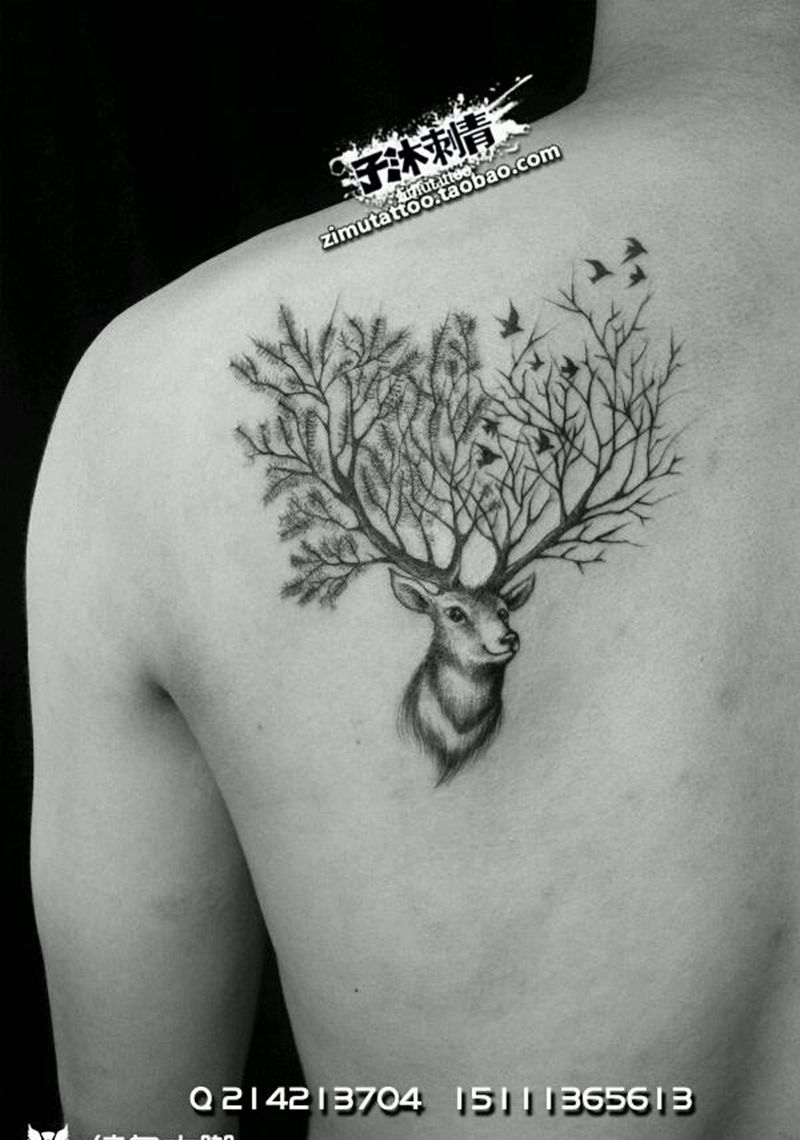 生命之树鹿纹身图片