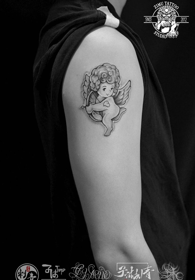 爱神丘比特小天使萌可爱纹身图片_几何欧美写实纹身图案