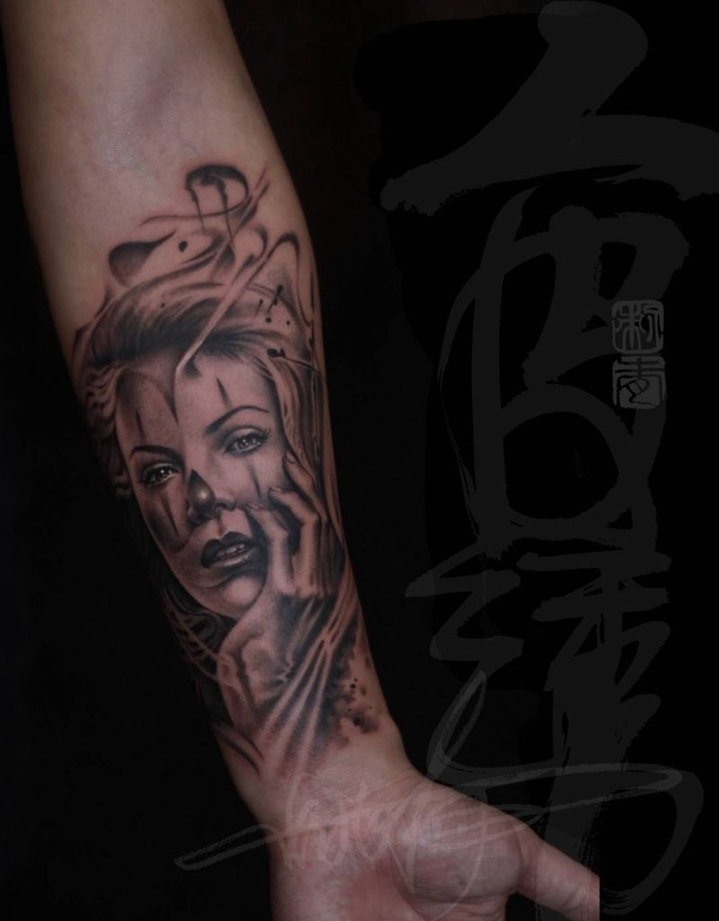 肖像纹身图片_欧美肖像写实人物手部成品纹身图案
