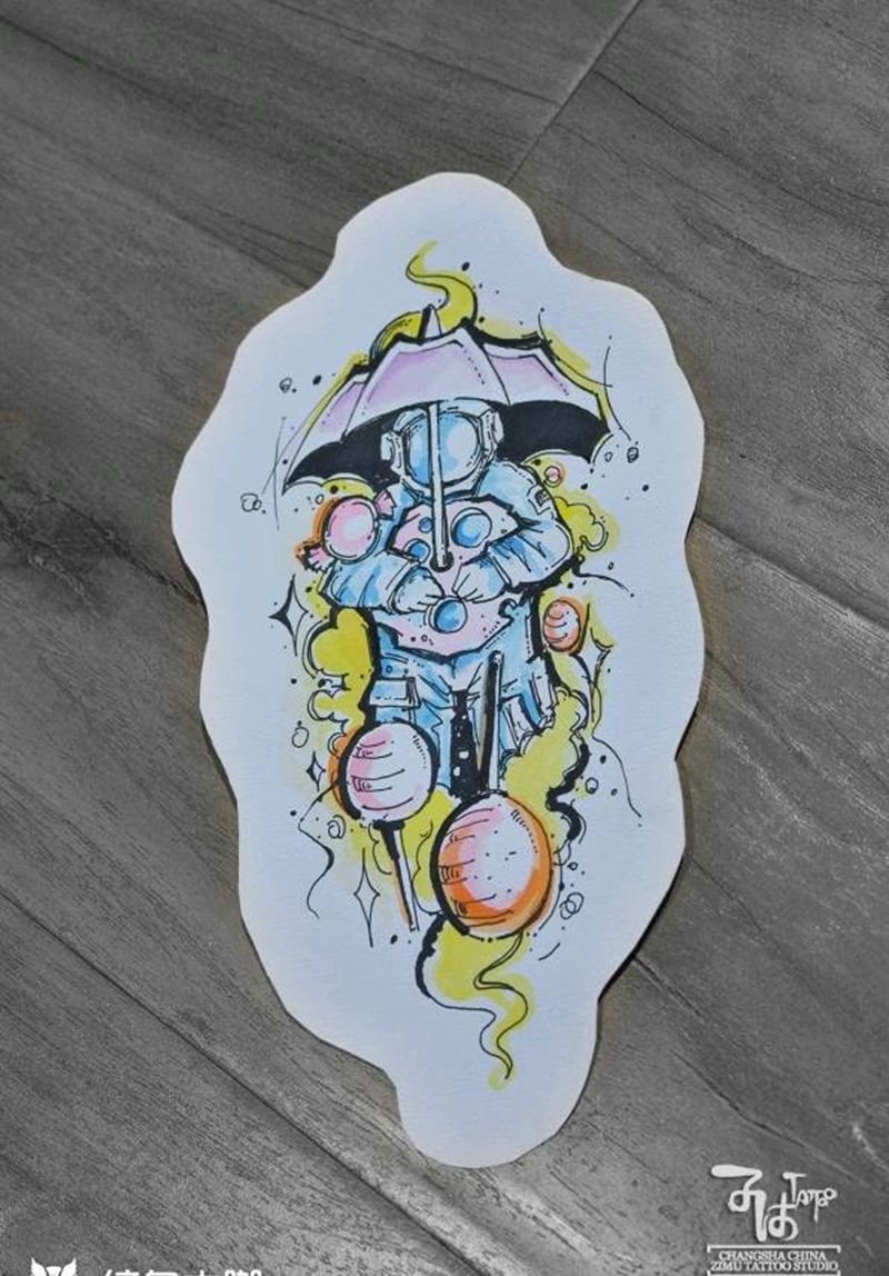 太空人宇航员纹身图片_New School几何纹身图案
