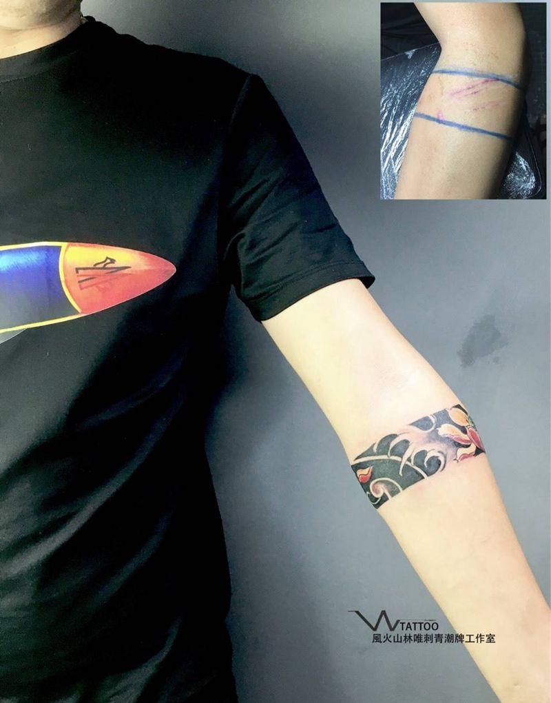 海浪遮盖纹身图片_成品手稿手臂传统原创荆州唯刺青纹身图案