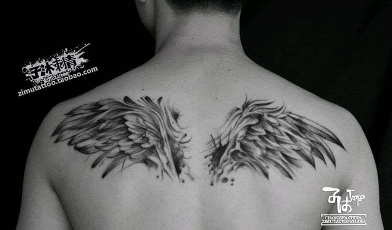 泼墨抽象速写凌乱的一双不对称纹身图片_成品纹身图案