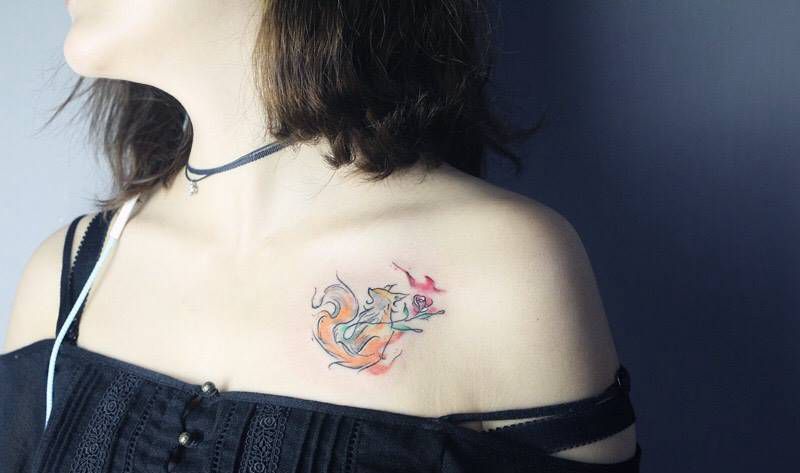 小狐狸纹身图片_成品胸部清新动物荆州唯刺青纹身图案