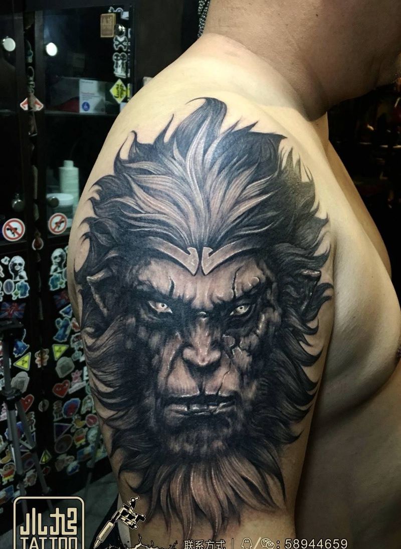 斗战胜佛纹身图片_成品手臂欧美传统写实人物纹身图案