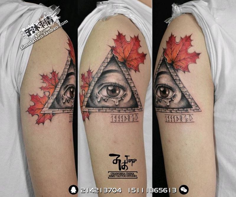 耗时3.1 加拿大红枫叶 泪目纹身图片_成品纹身图案