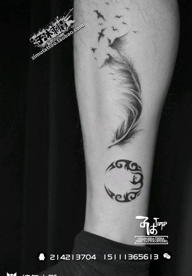 耗时2.1 羽化鸟飞 月兔图腾纹身图片