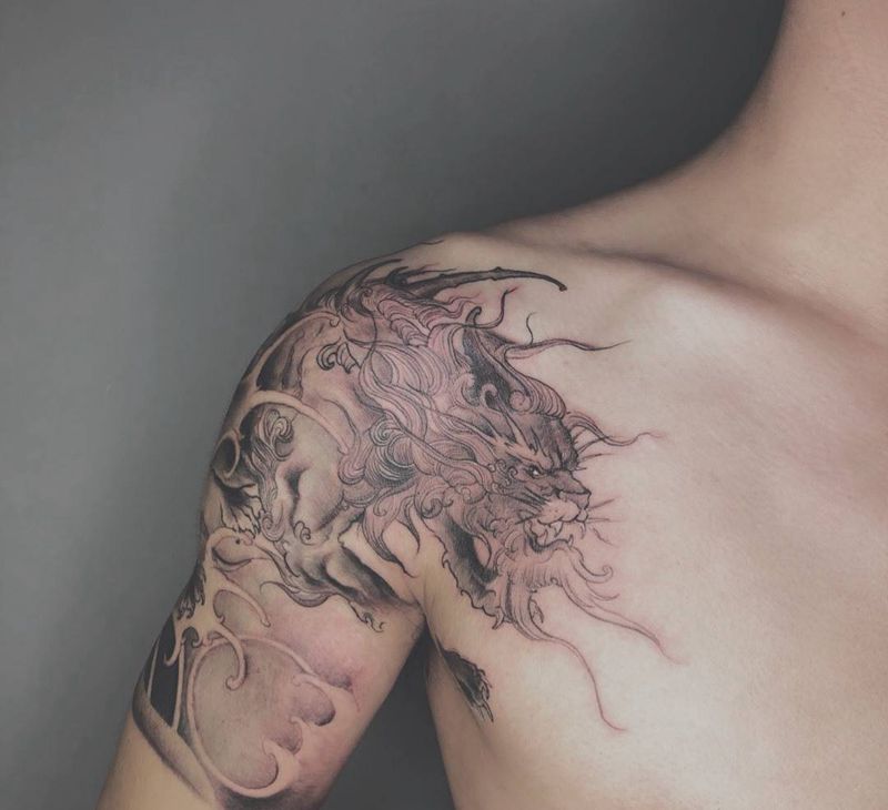 貔貅纹身图片_手臂新传统纹身图案