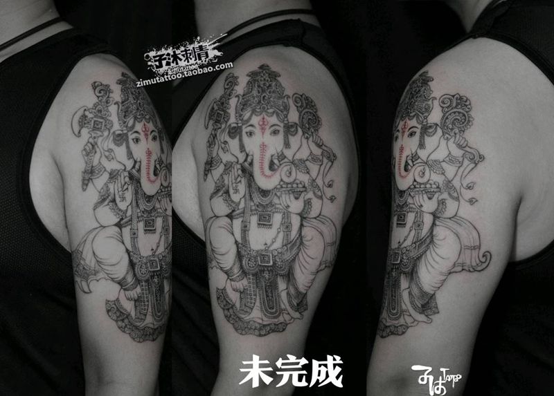 耗时4.6 线条图 象头神纹身图片