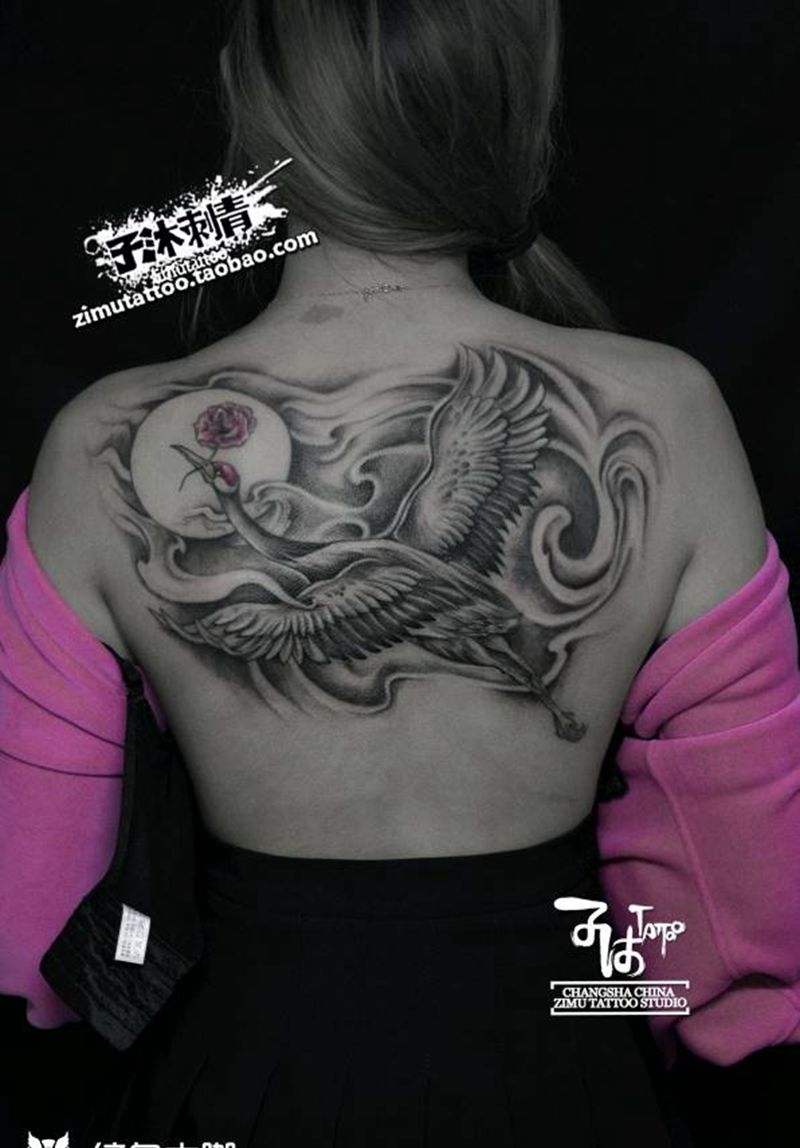 仙鹤雌雄唳明月,石鲸鳞甲动秋风纹身图片