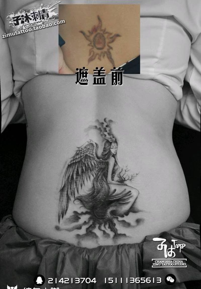 遮盖！仙女纹身图片_欧美传统肖像清新写实国画成品纹身图案