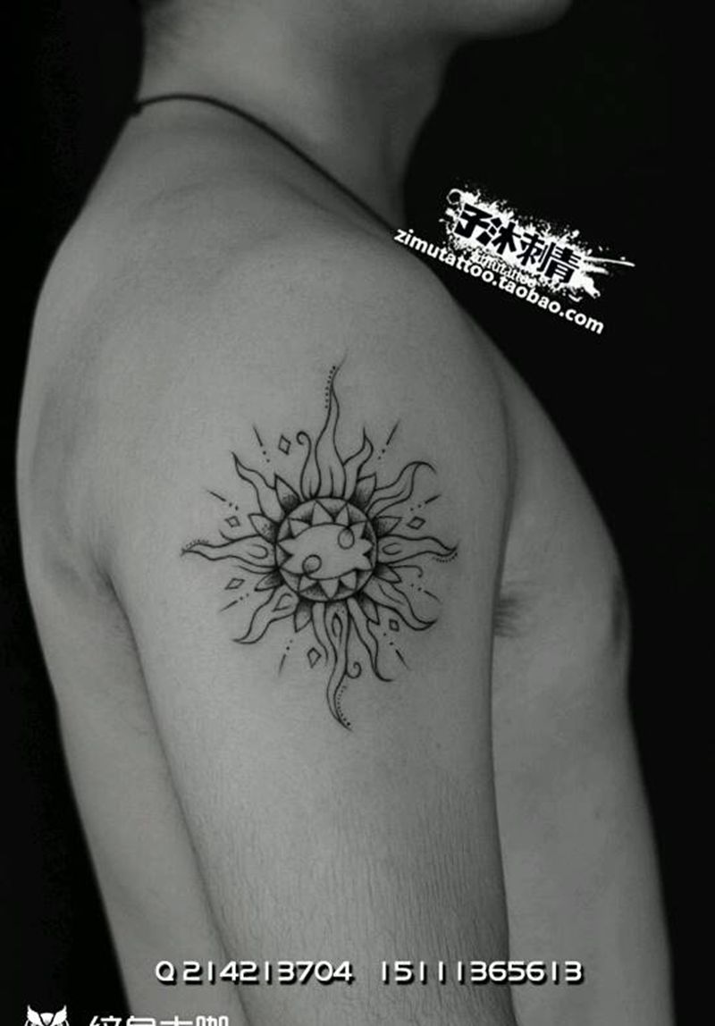太阳涂鸦  耗时1.1纹身图片_手臂清新几何原创成品纹身图案