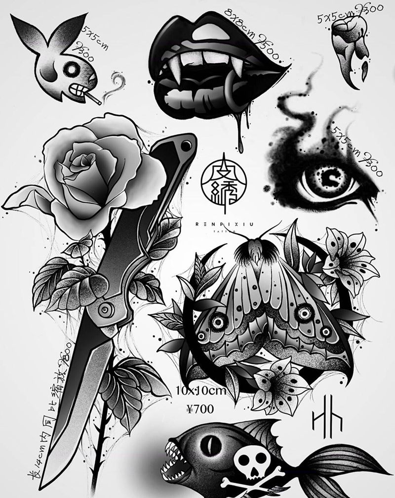 涵涵特价手稿纹身图片_肩部手部点刺纹身图案