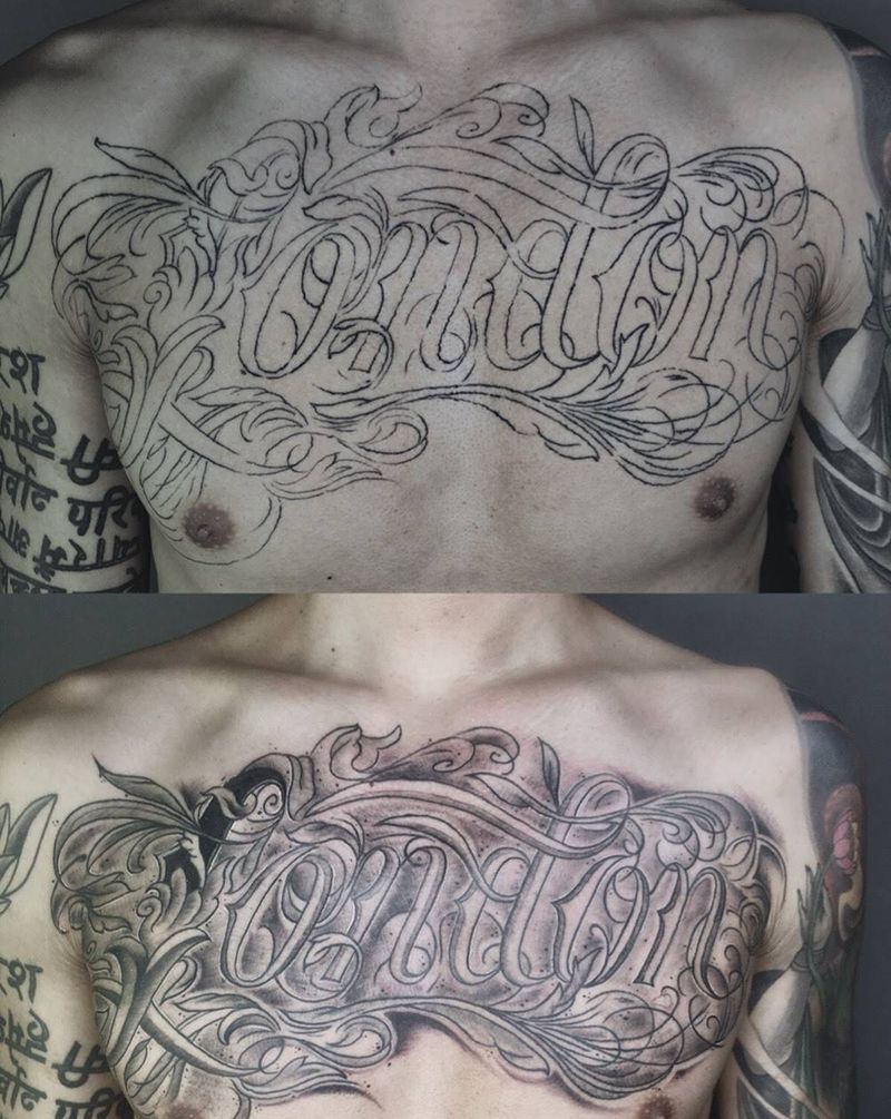 精修纹身图片_成品胸部欧美字符荆州唯刺青原创纹身图案