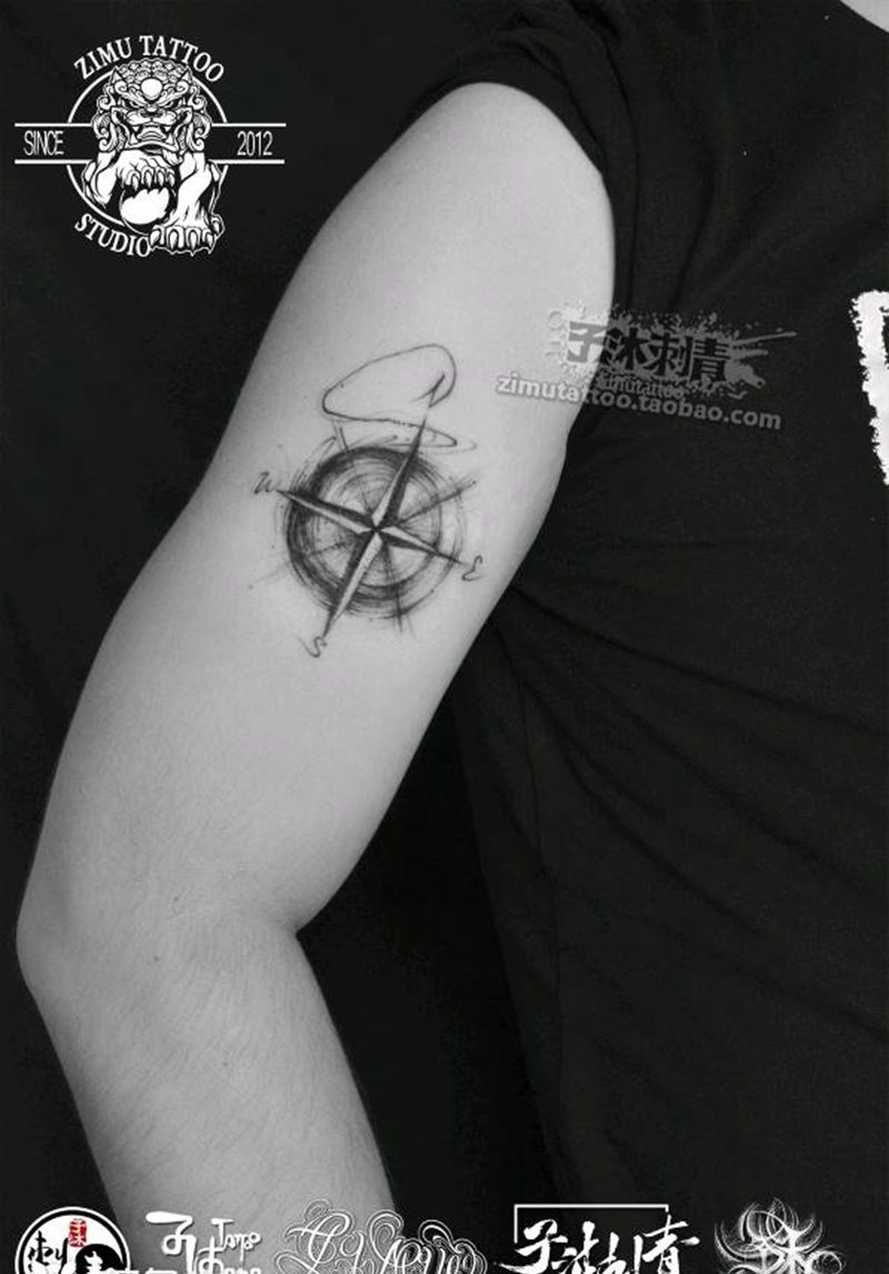遮盖指南针速写 草稿速写抽象线纹身图片_几何纹身图案