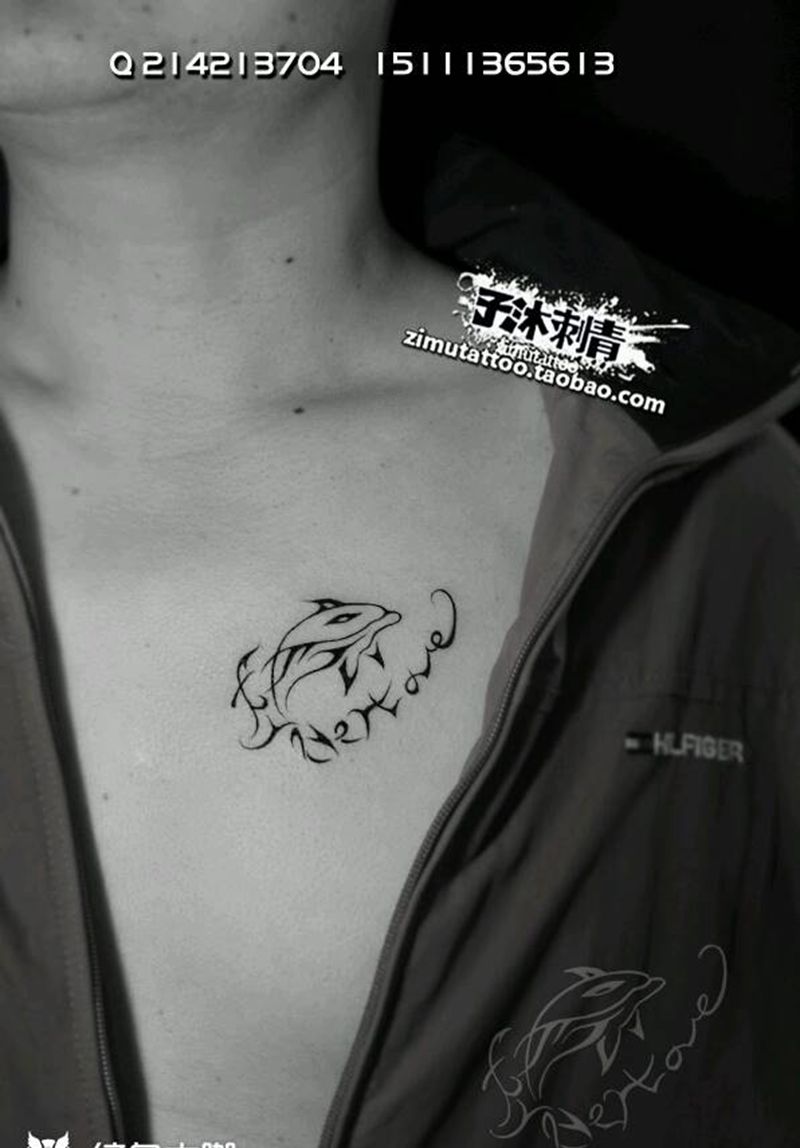 婷 字样  海豚forever纹身图片_清新成品纹身图案