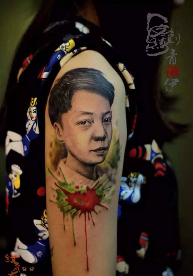 肖像纹身图片_肖像手臂人物欧美情侣写实纹身图案