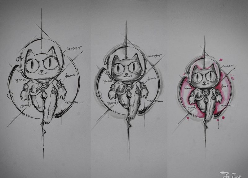 涂鸦：天上来的猫 天猫太空人纹身图片_几何纹身图案