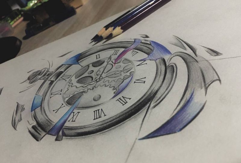 时间破碎纹身图片_成品手稿手臂清新欧美原创荆州唯刺青字符纹身图案