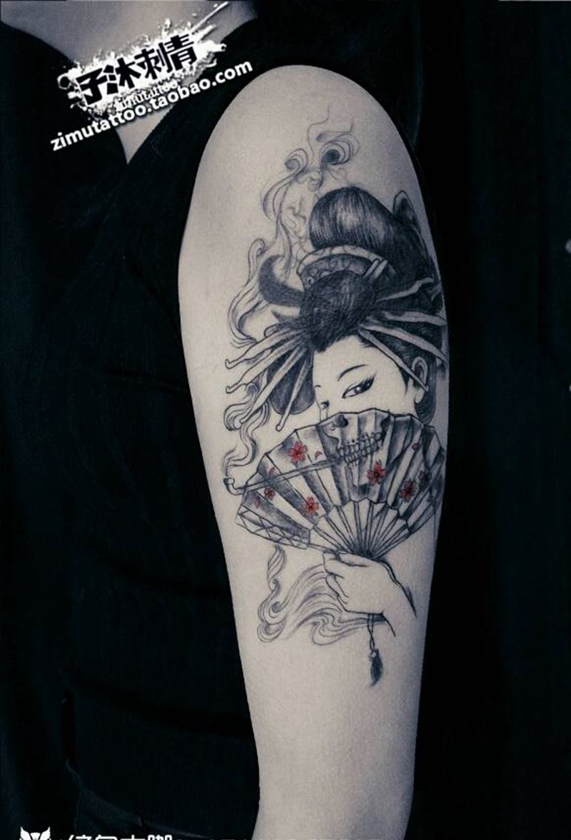 艺妓纹身图片_手臂欧美传统写实人物鬼神宗教成品纹身图案
