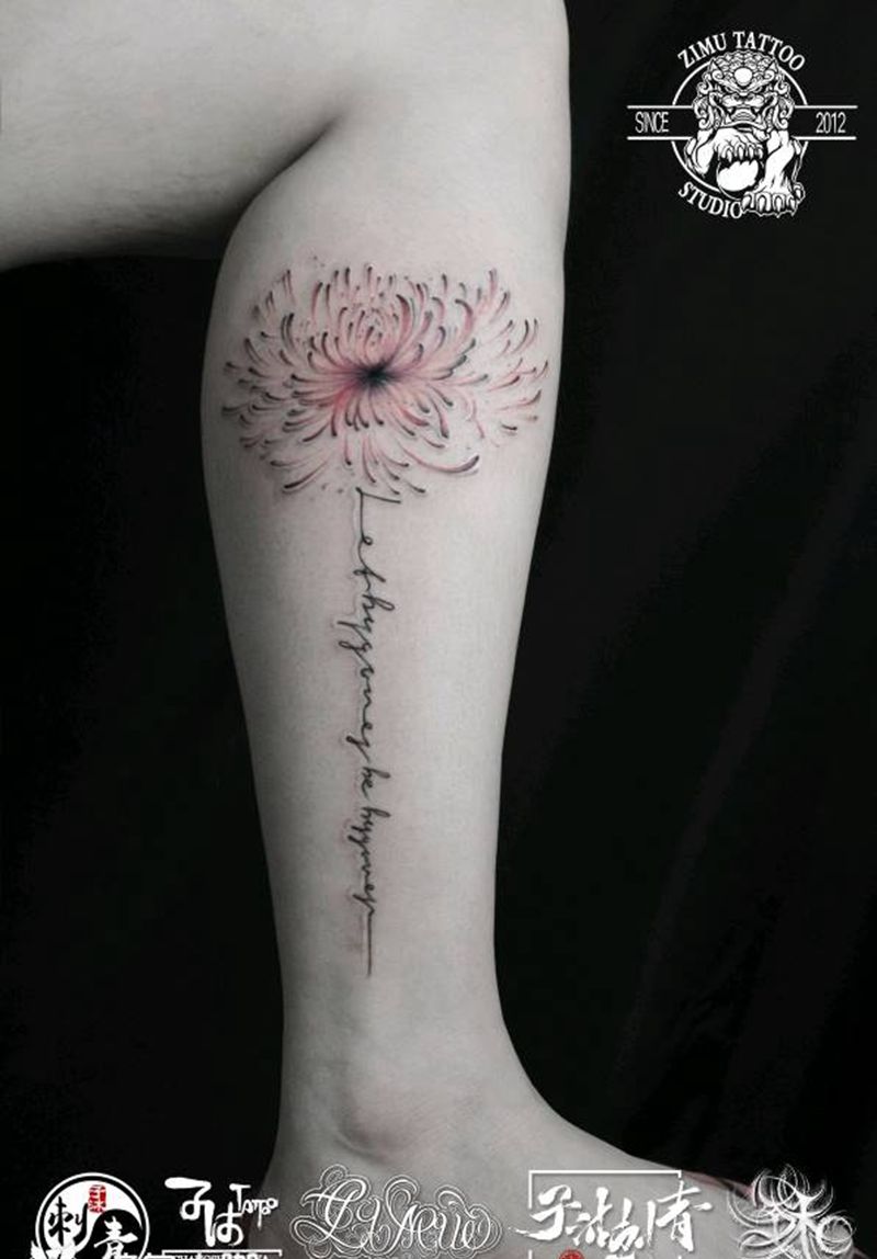 彼岸花小腿纹身图片_水彩欧美写实纹身图案