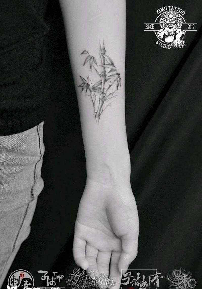 遮盖疤痕竹子清新淡雅植物自然竹纹身图片_手臂几何欧美写实纹身图案