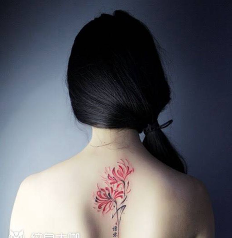 彼岸花纹身图片_成品插画背部国画植物荆州唯刺青纹身图案