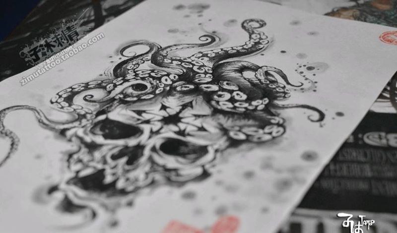 涂鸦毛笔纹身图片_手稿插画纹身图案