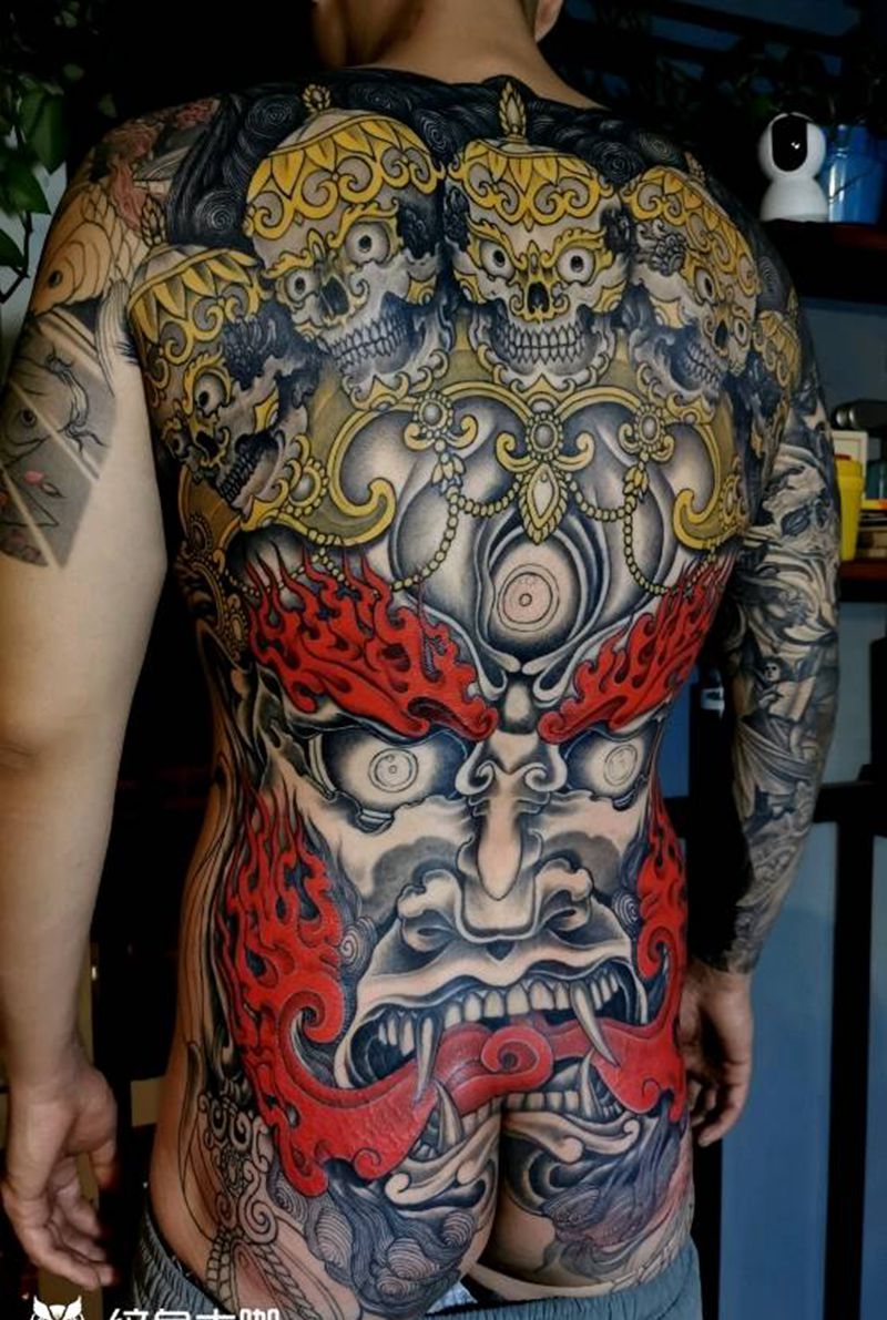 大黑天~未完纹身图片_背部臀部新传统大黑天纹身图案