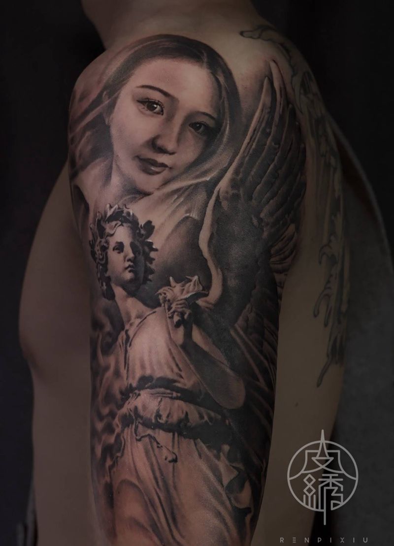 肖像纹身图片_成品手臂手部欧美肖像写实人物纹身图案