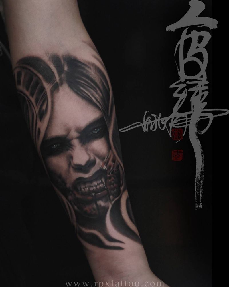 圣母花臂纹身图片_手臂手部人物宗教欧美写实纹身图案