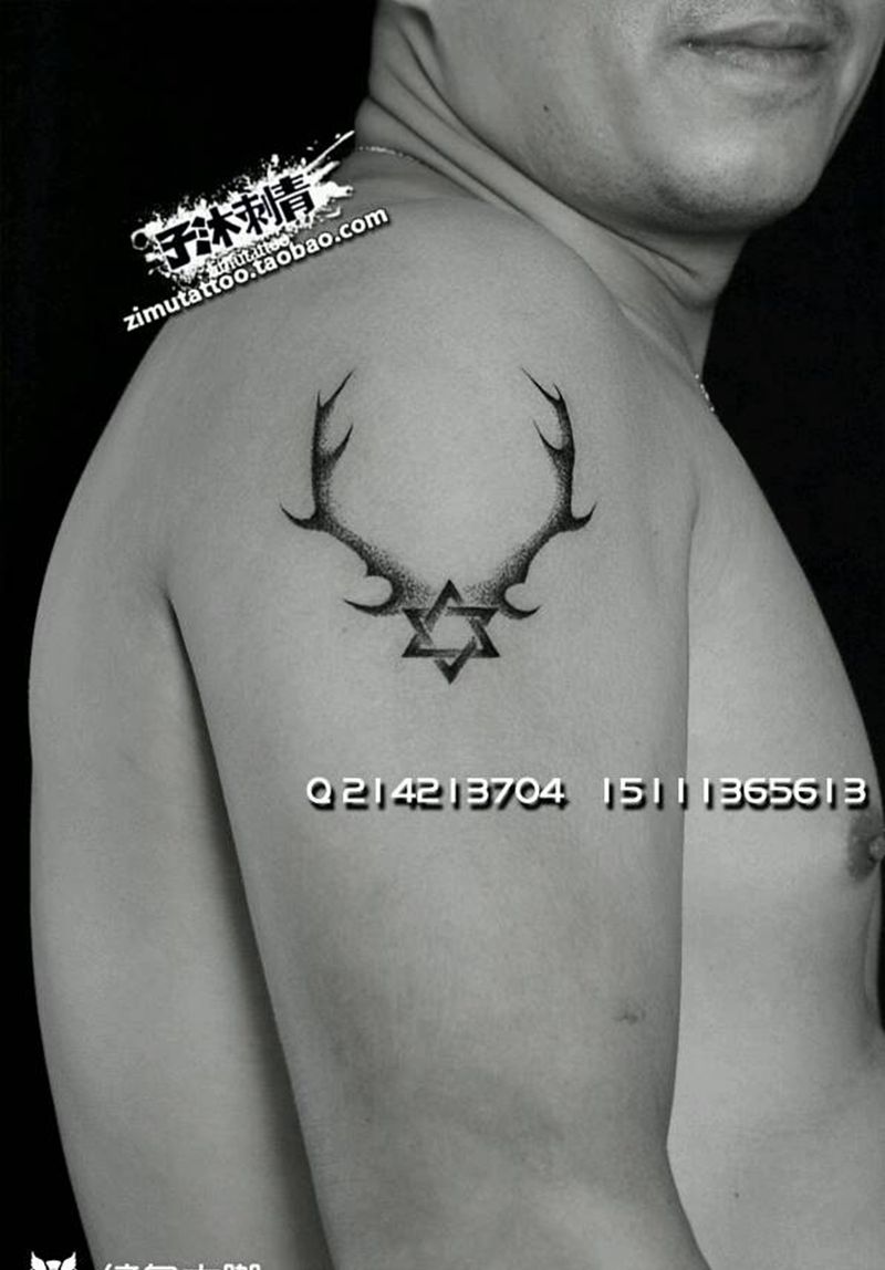 点刺  鹿角纹身图片_手臂欧美清新写实静物原创成品纹身图案