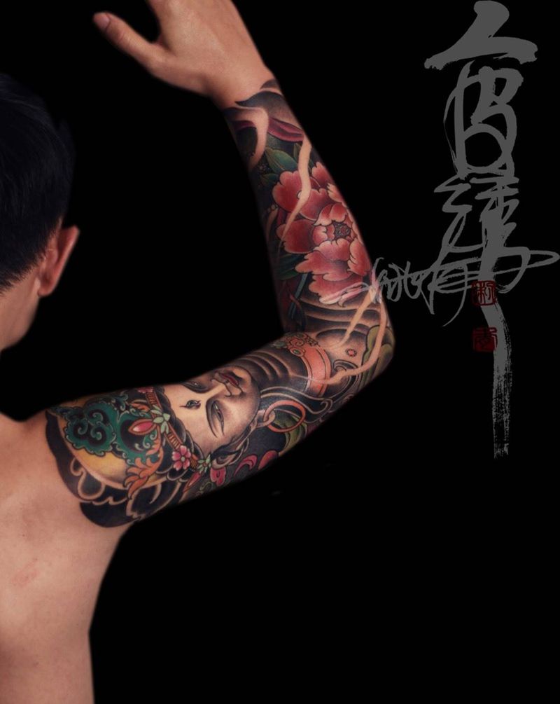 度母花臂纹身图片_手臂手部传统宗教纹身图案