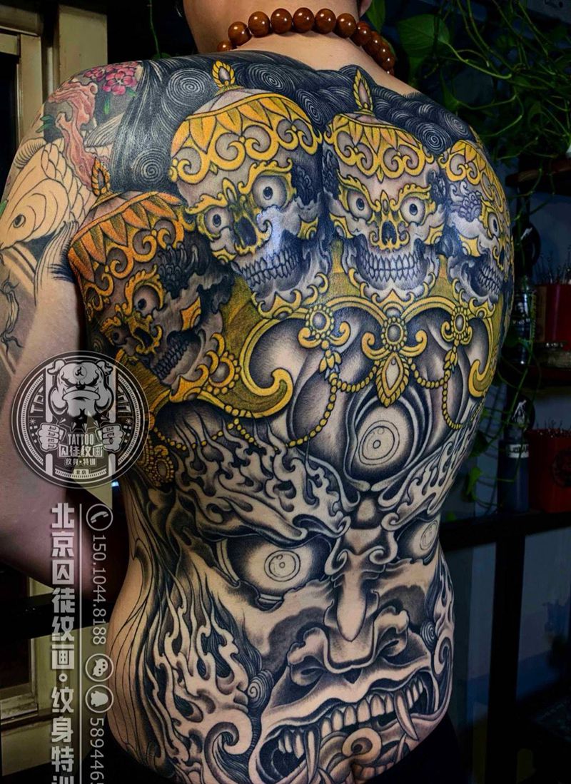 大黑天…未完！纹身图片_背部新传统大黑天纹身图案