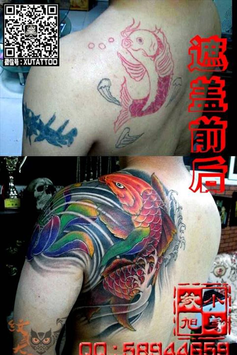 北京小旭纹身～遮盖作品纹身图片_传统国画肩部背部手臂腿部动物鬼神原创纹身图案