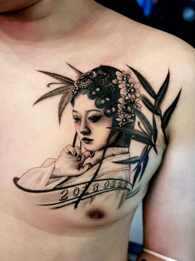 婚纱肖像制作纹身图片_胸部欧美写实长沙长沙学肖像纹身图案