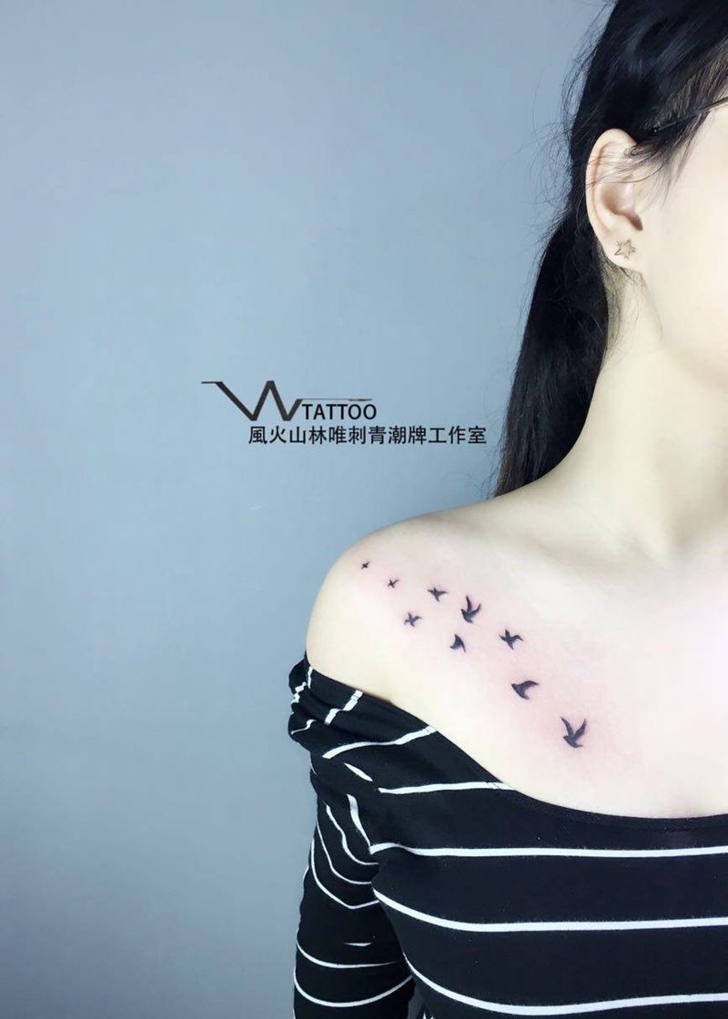 小鸽子纹身图片_成品肩部清新动物荆州唯刺青纹身图案