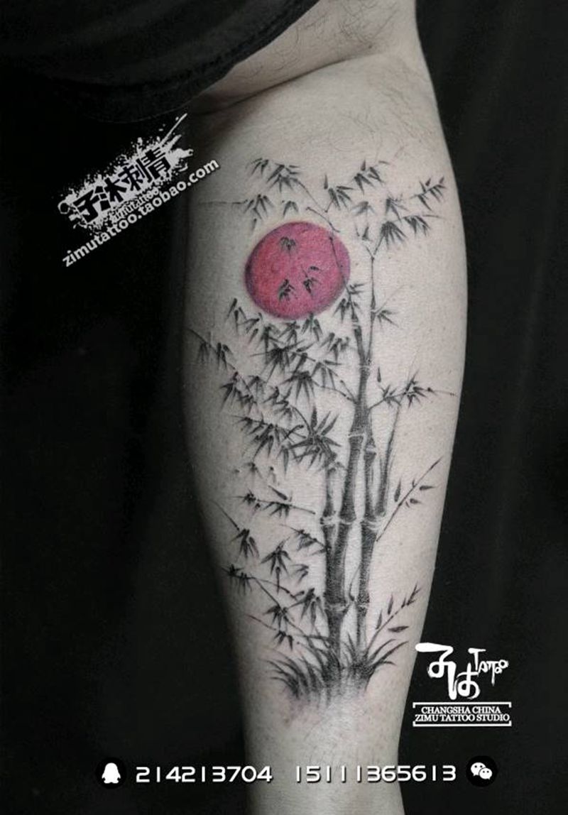 耗时2.1    竹坞深深处，纹身图片_肖像原创泼墨成品纹身图案