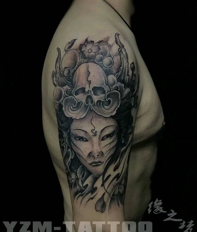 艺妓纹身图片_手臂传统人物成品纹身图案