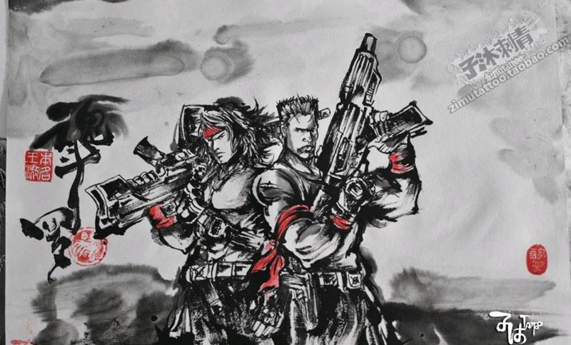 魂斗罗纹身图片_成品手稿插画纹身图案