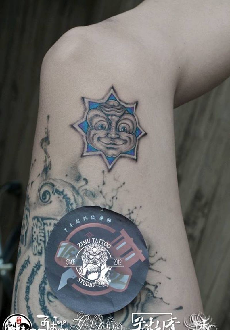 《悲.喜》人生悲与喜 正反画纹身图片_几何新传统纹身图案