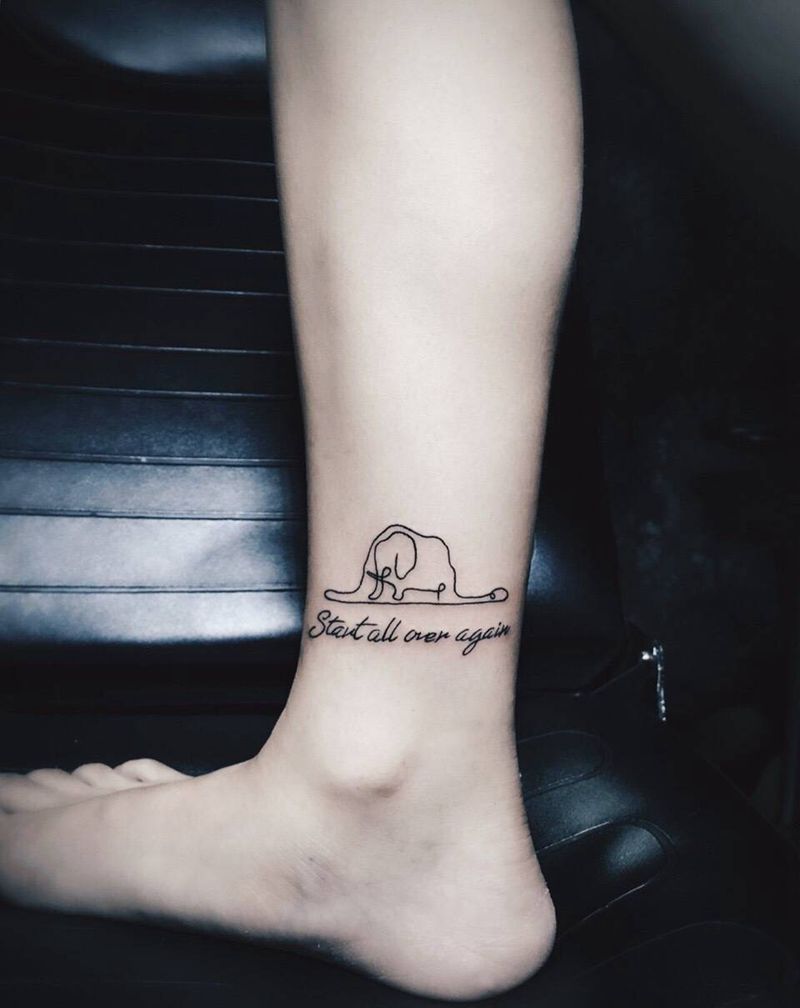 線條象纹身图片_手稿脚部欧美清新动物纹身图案