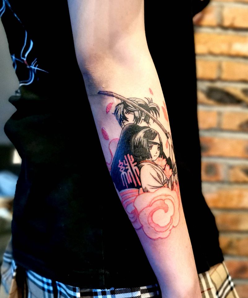 动漫小情侣纹身图片_手臂水彩动漫长沙长沙学纹身图案