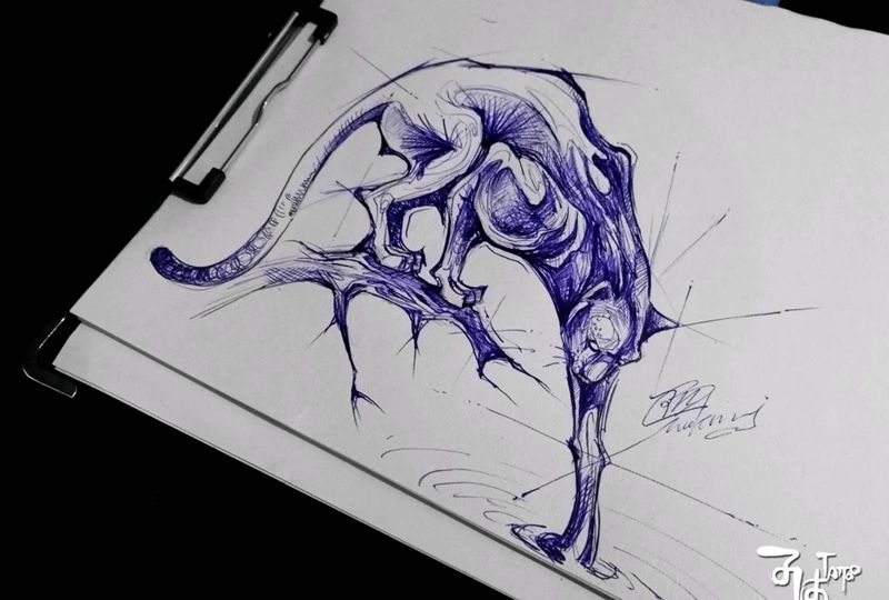 黑豹  圆珠笔画纹身图片