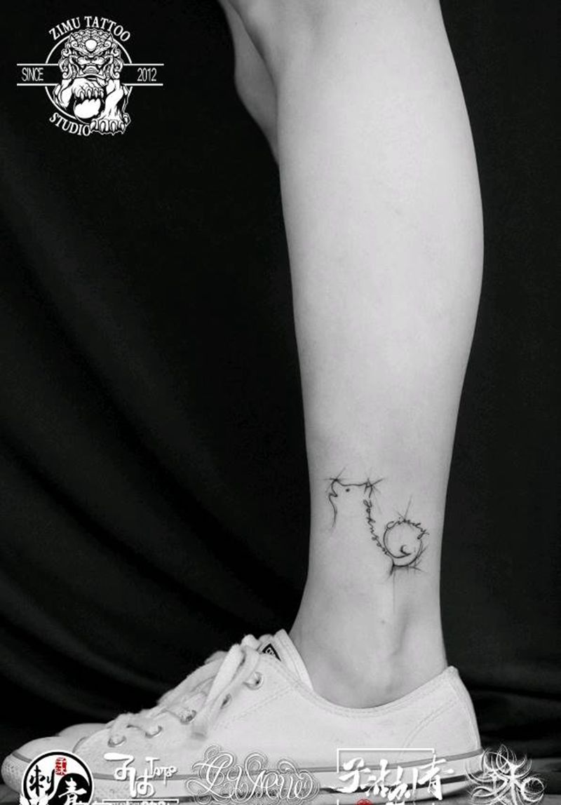 狗狗线条设计名字纹身图片_几何纹身图案