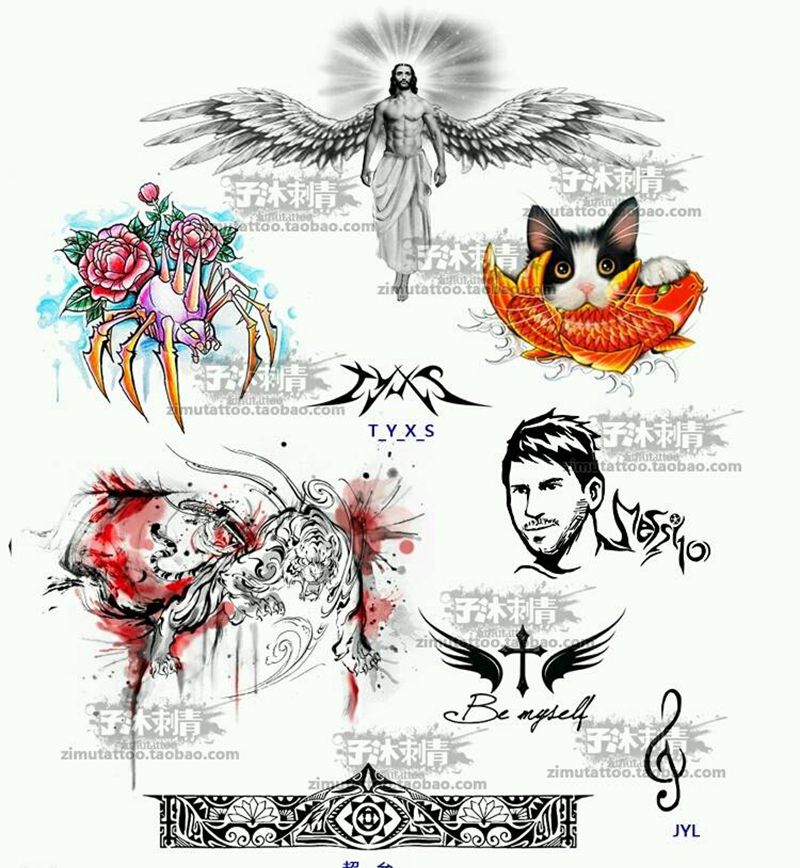 近期客户定制设计作品纹身图片_胸部背部手臂腿部欧美清新动物人物原创手稿纹身图案