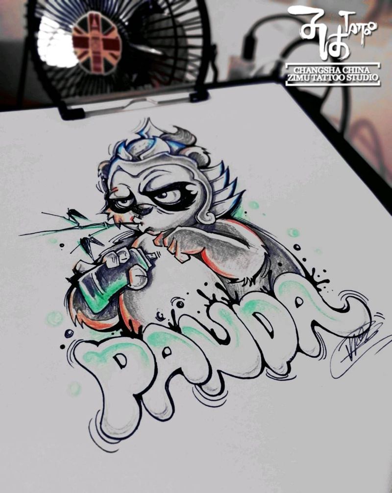 潦草涂鸦小手稿 熊猫纹身图片