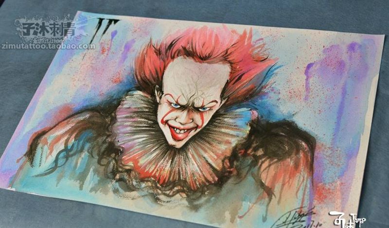 水彩画手稿涂鸦   IT 小丑纹身图片