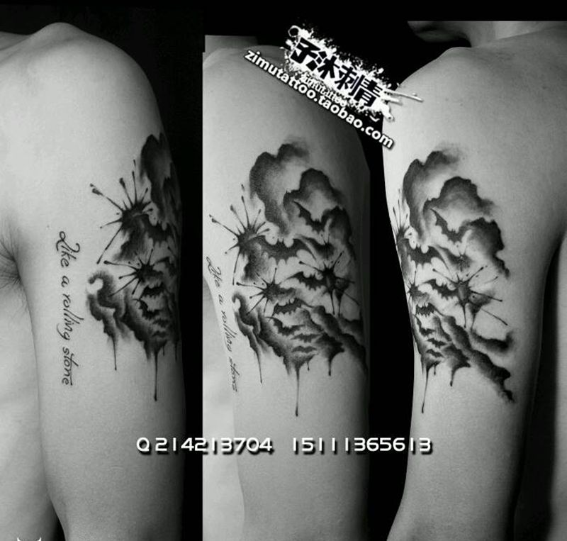 泼墨 滴墨 遮盖 蝙蝠纹身图片