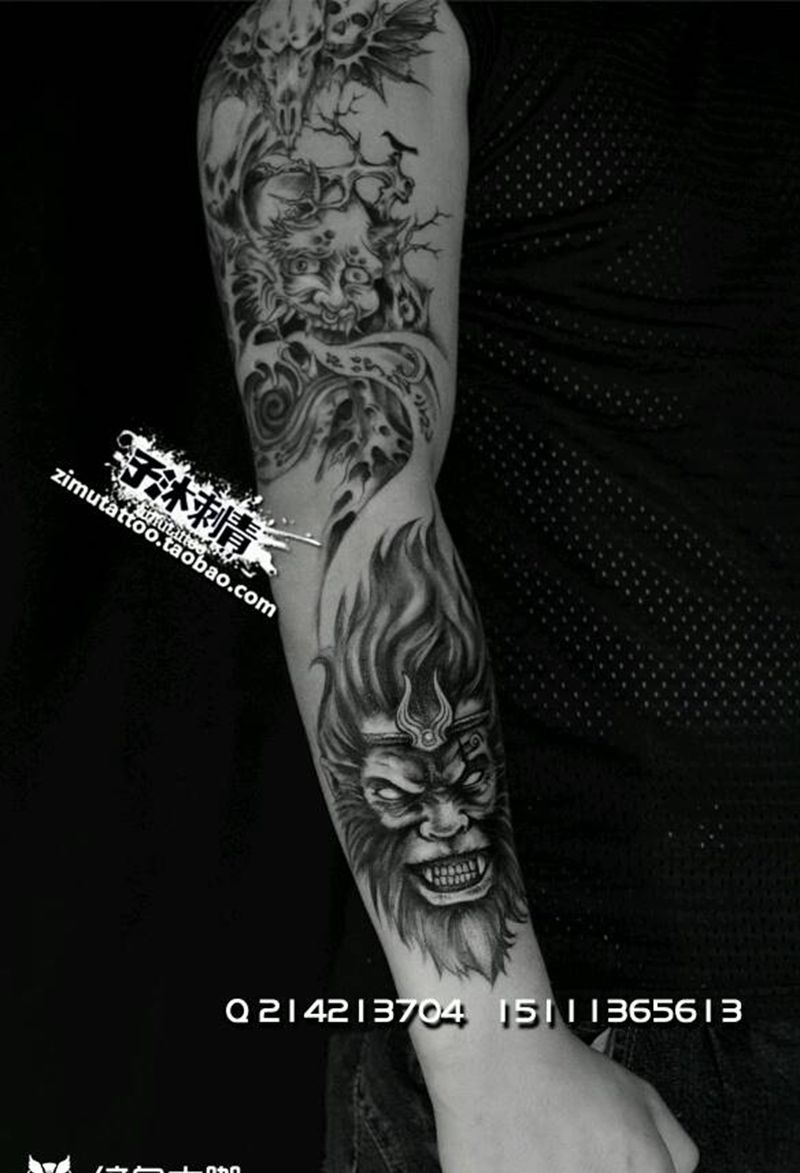 悟空 接小臂了纹身图片_手臂传统肖像清新国画人物鬼神宗教成品纹身图案